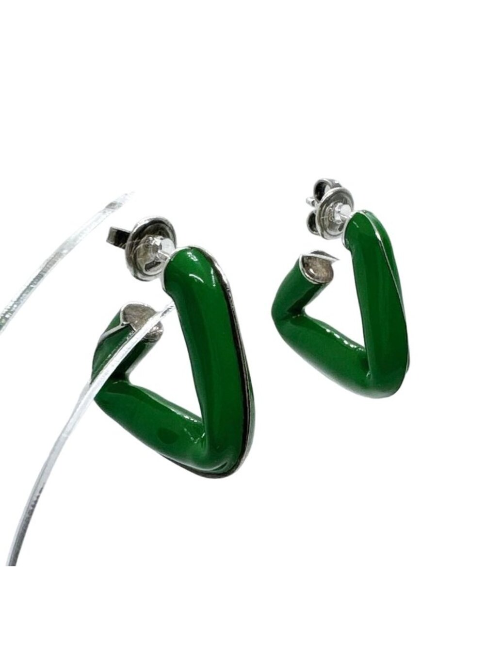 Bottega Veneta Triangle Hoop Earrings 925 Green View 2